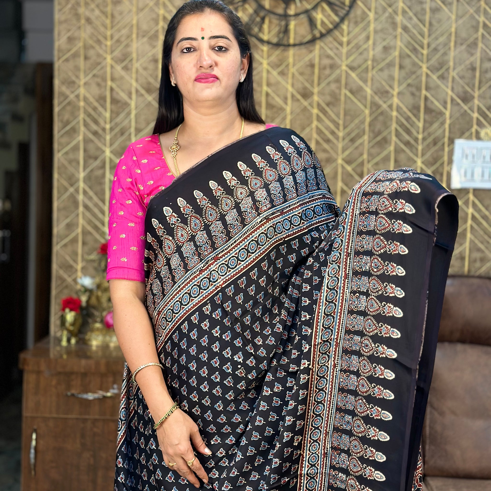 Black Pure modal silk saree.