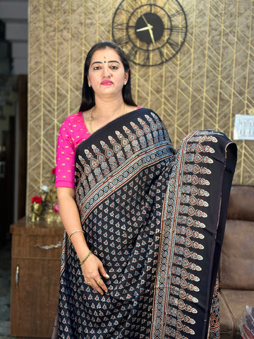 Black Pure modal silk saree.