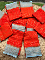 Orange with sea blue crepe chiffon Banarasi sarees
