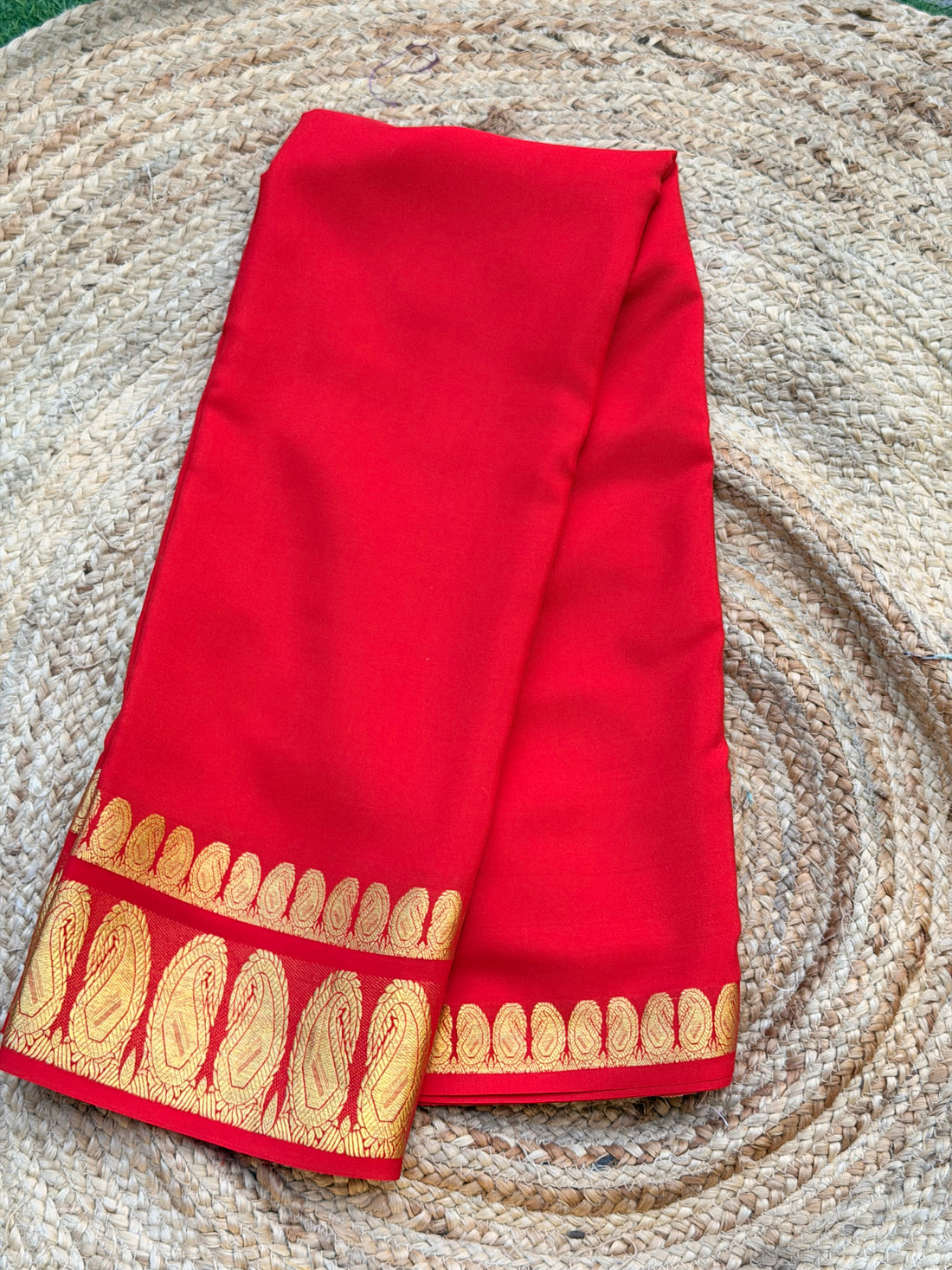 Heart red KSIC double mango border crepe Mysore silk 120gsm