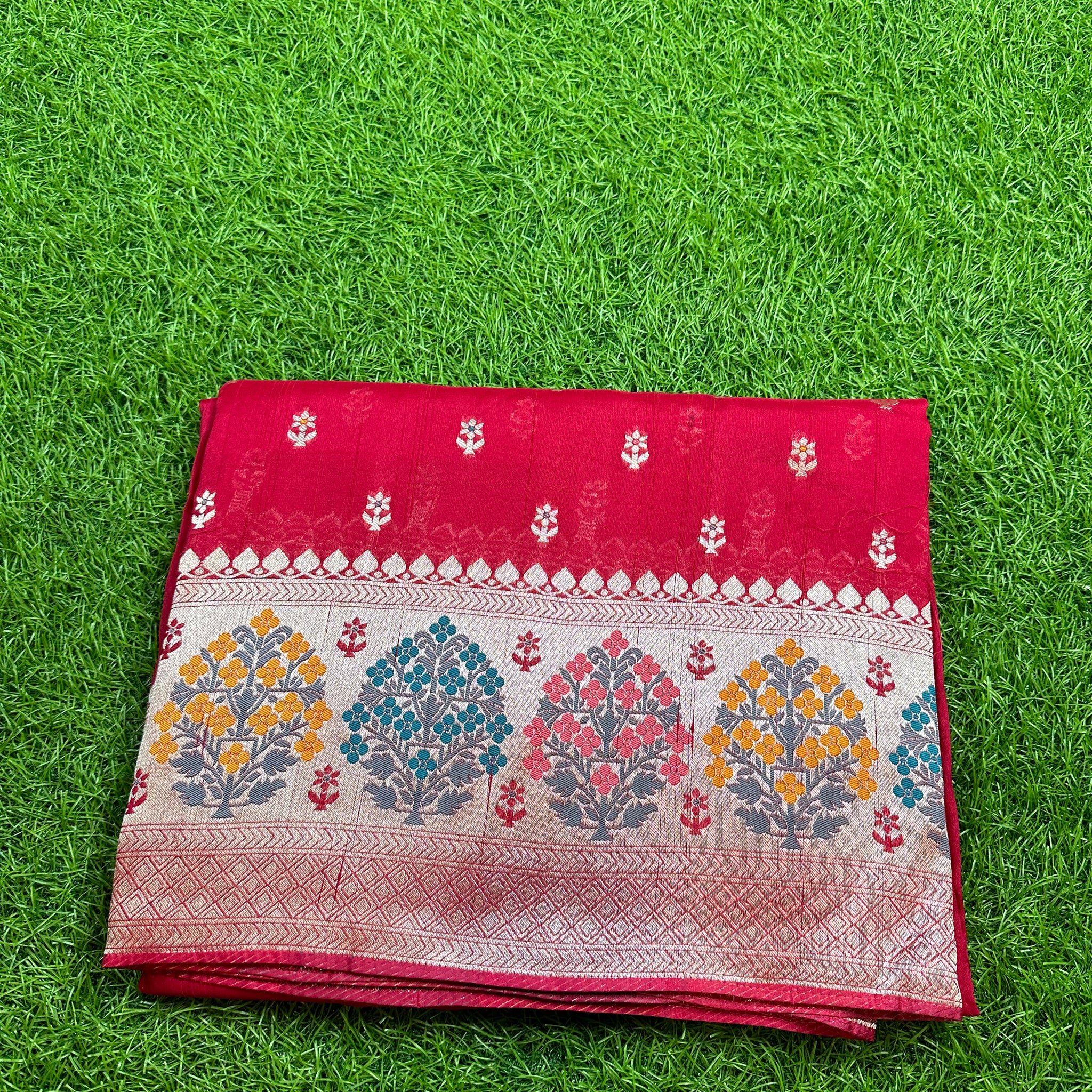 Rani pink pure tusser Paithani border.