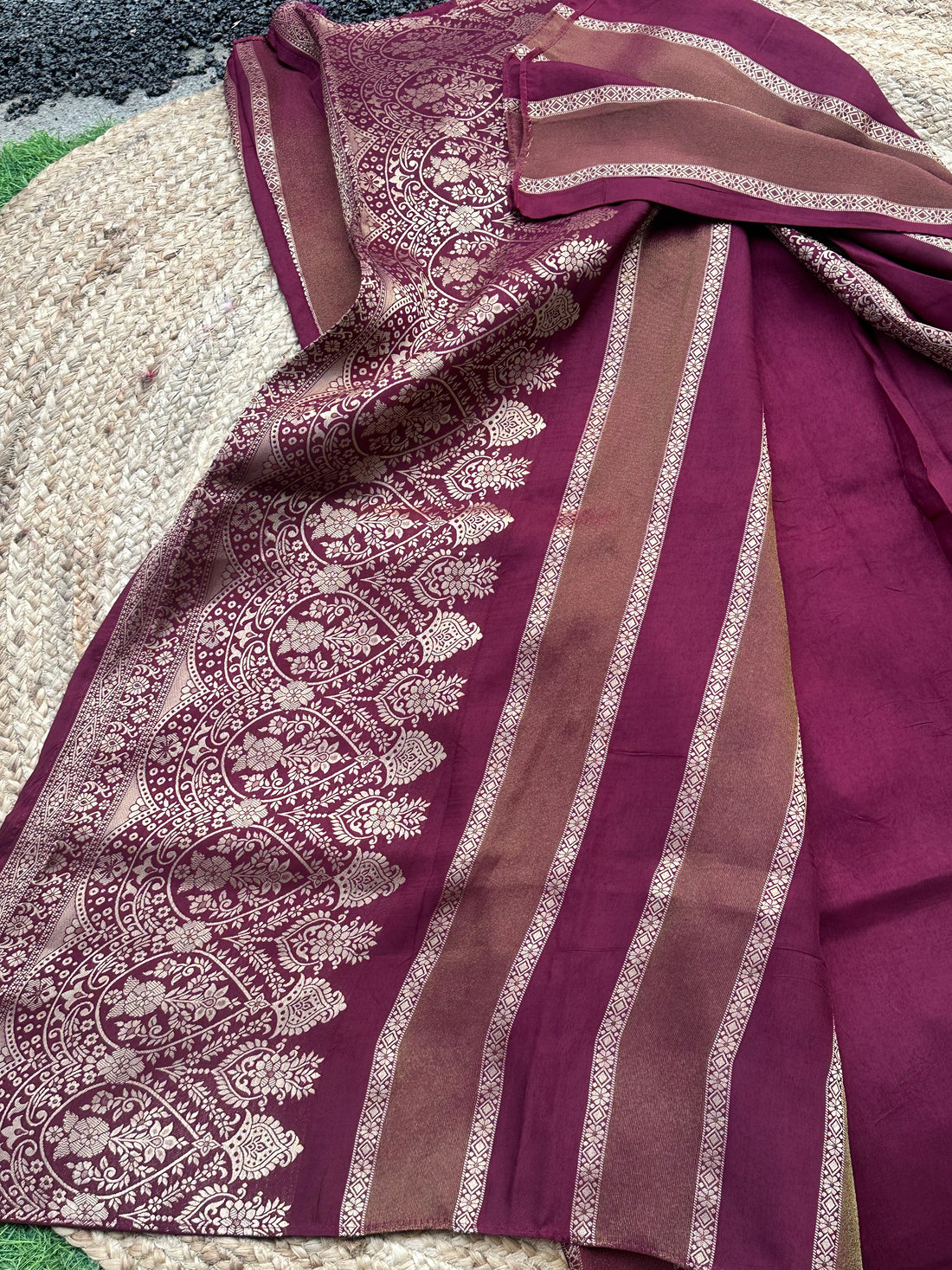Coffee brown vertical stripes Saree