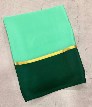 Sea green contrast border pure Mysore silk crepe saree