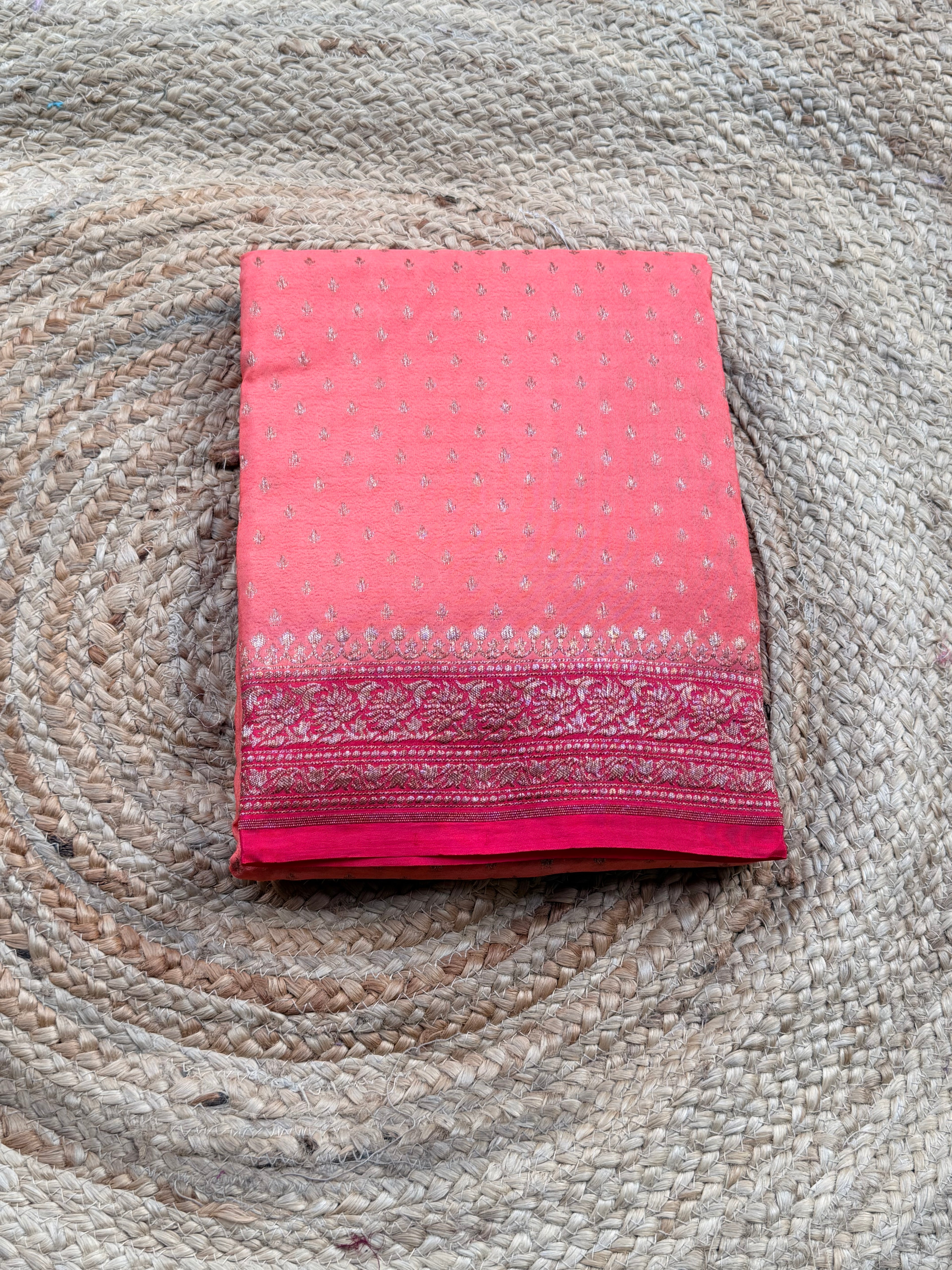 Banaras Pure crepe chiffon peach and pink