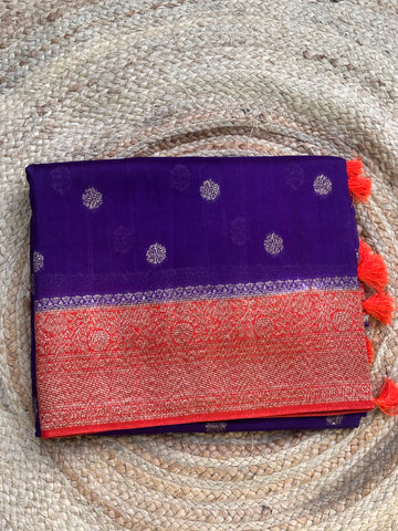 Deep blue and orange tusser silk saree