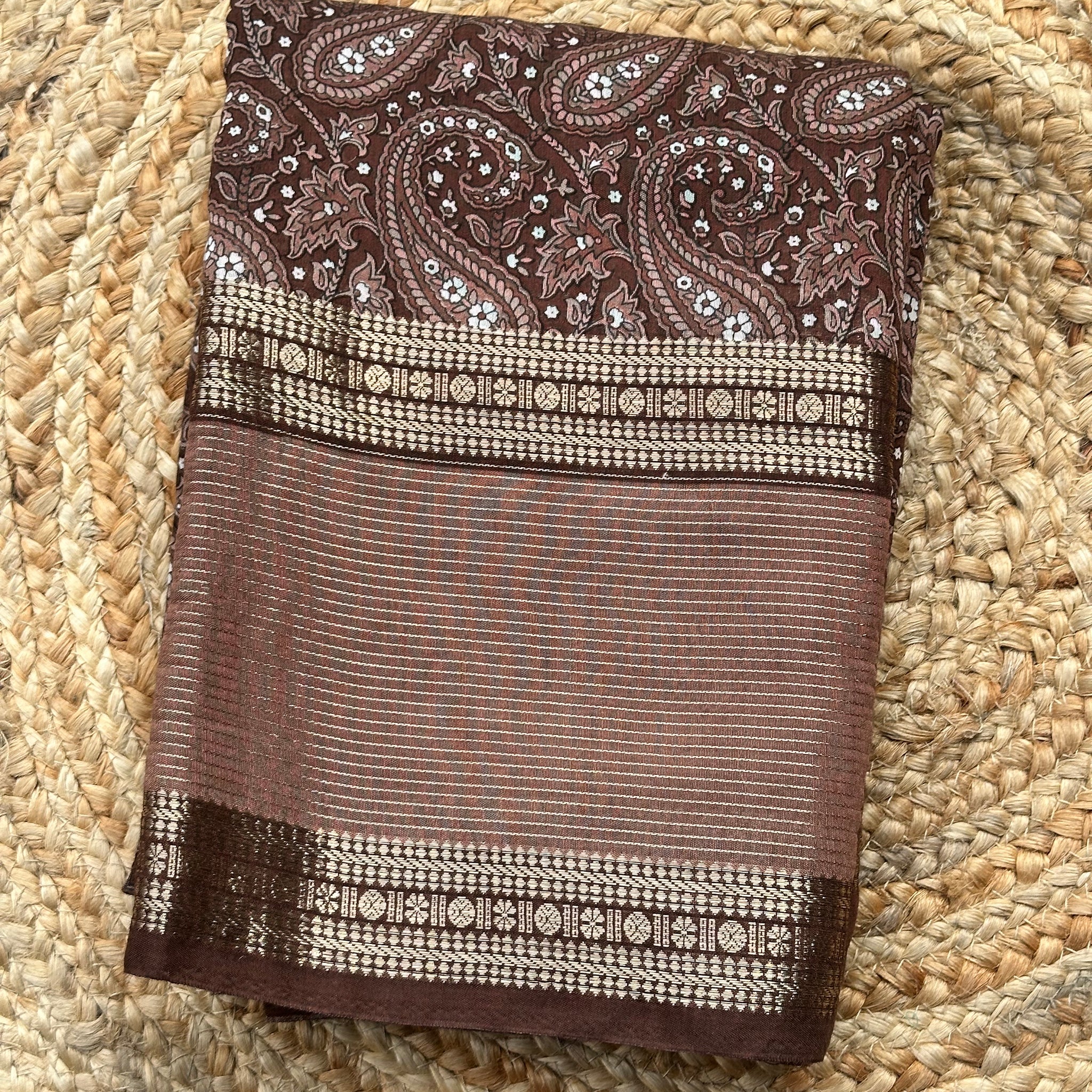 Brown semi digital butter crepe sarees