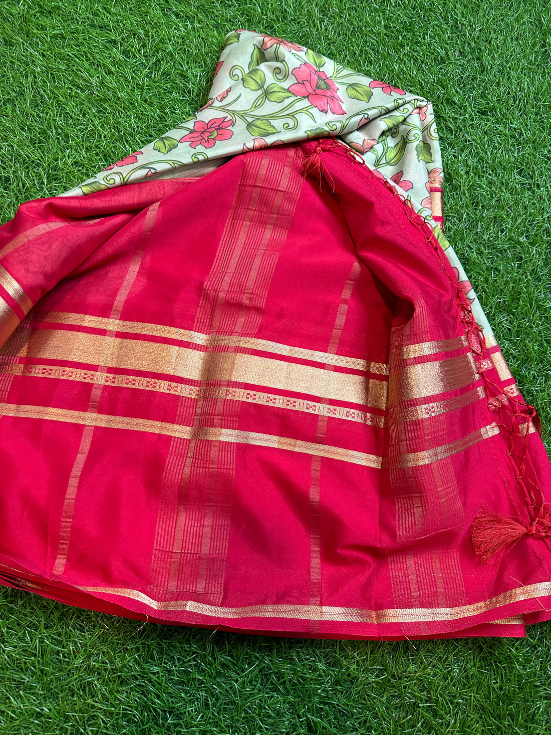 Red green digital semi Mysore Silk