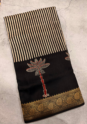 Black n white stripes pure Ajrak dola sarees