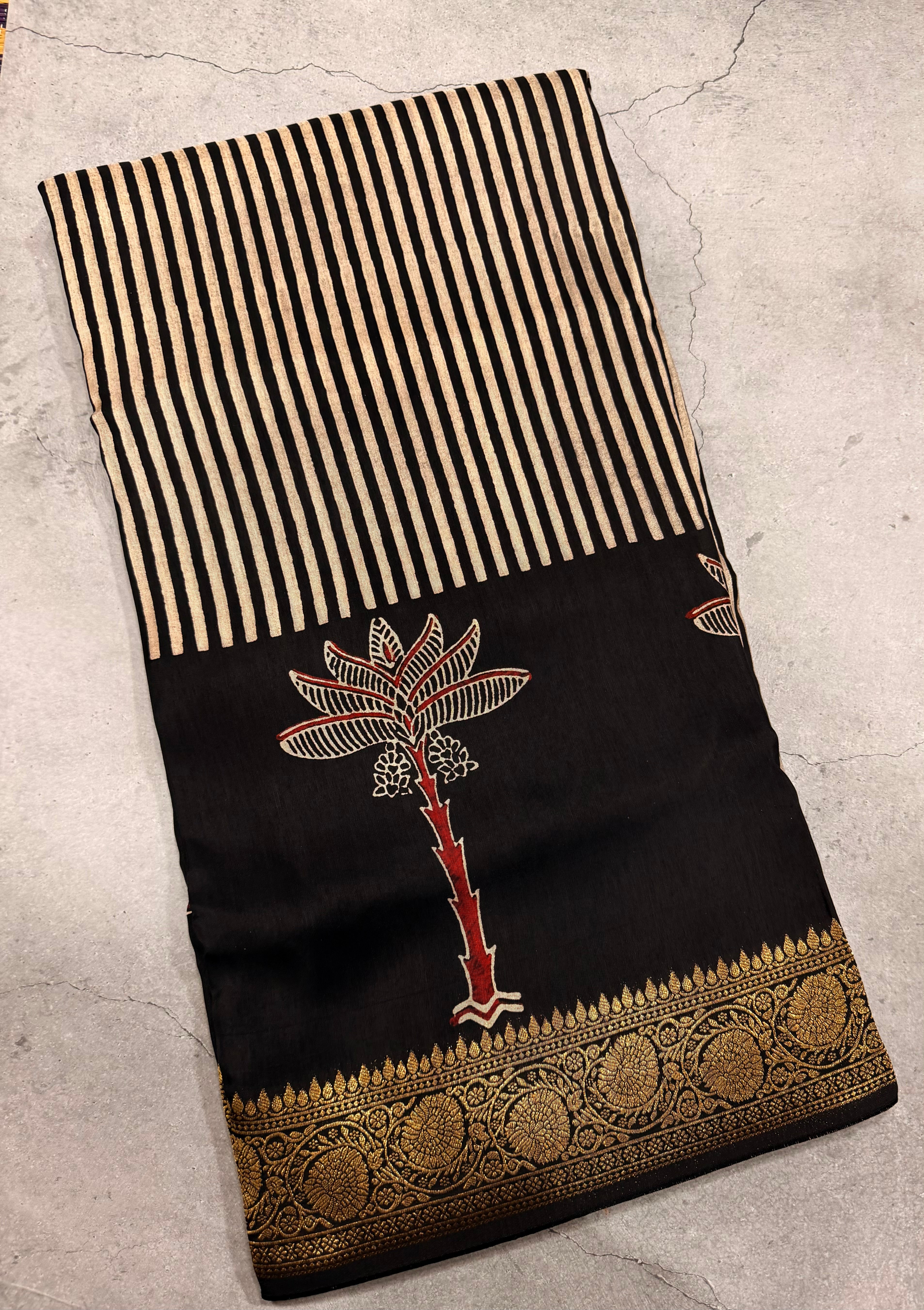 Black n white stripes pure Ajrak dola sarees