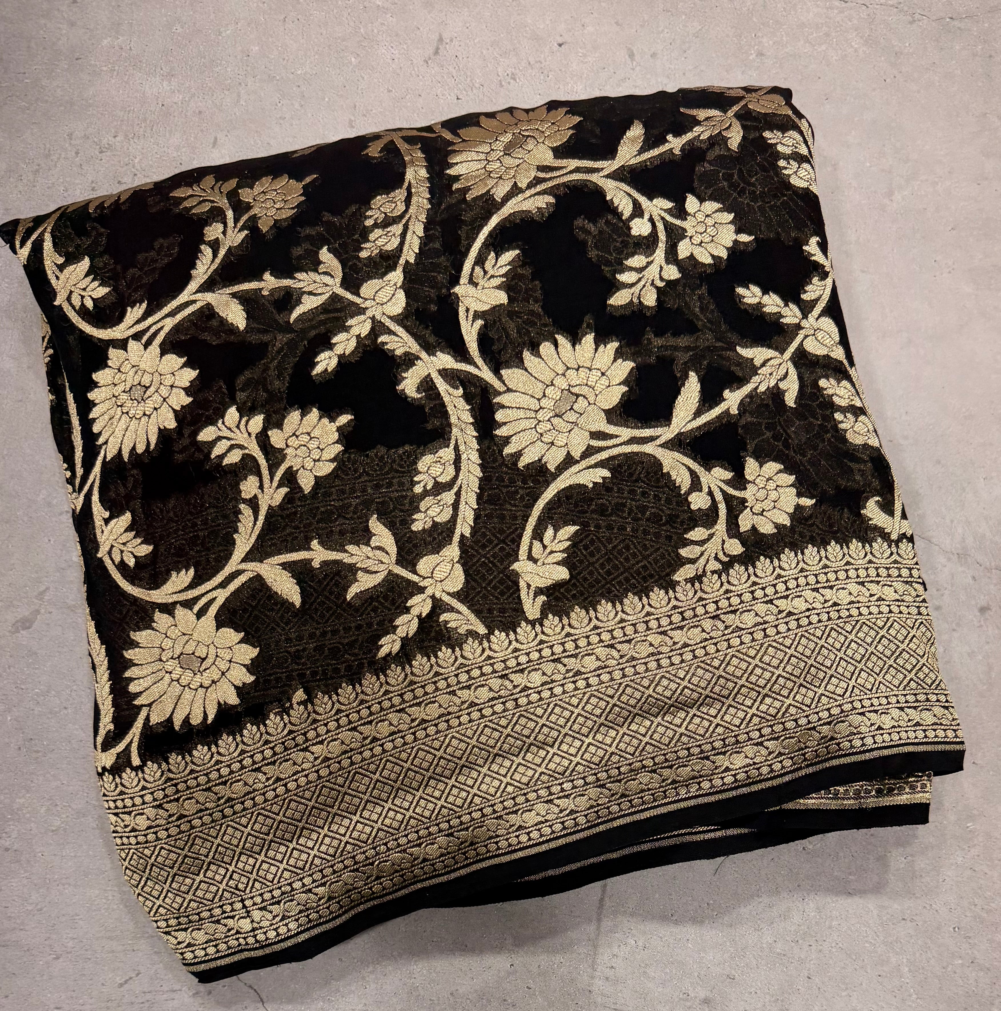 Black jaal pattern pure georgette with water zari saree