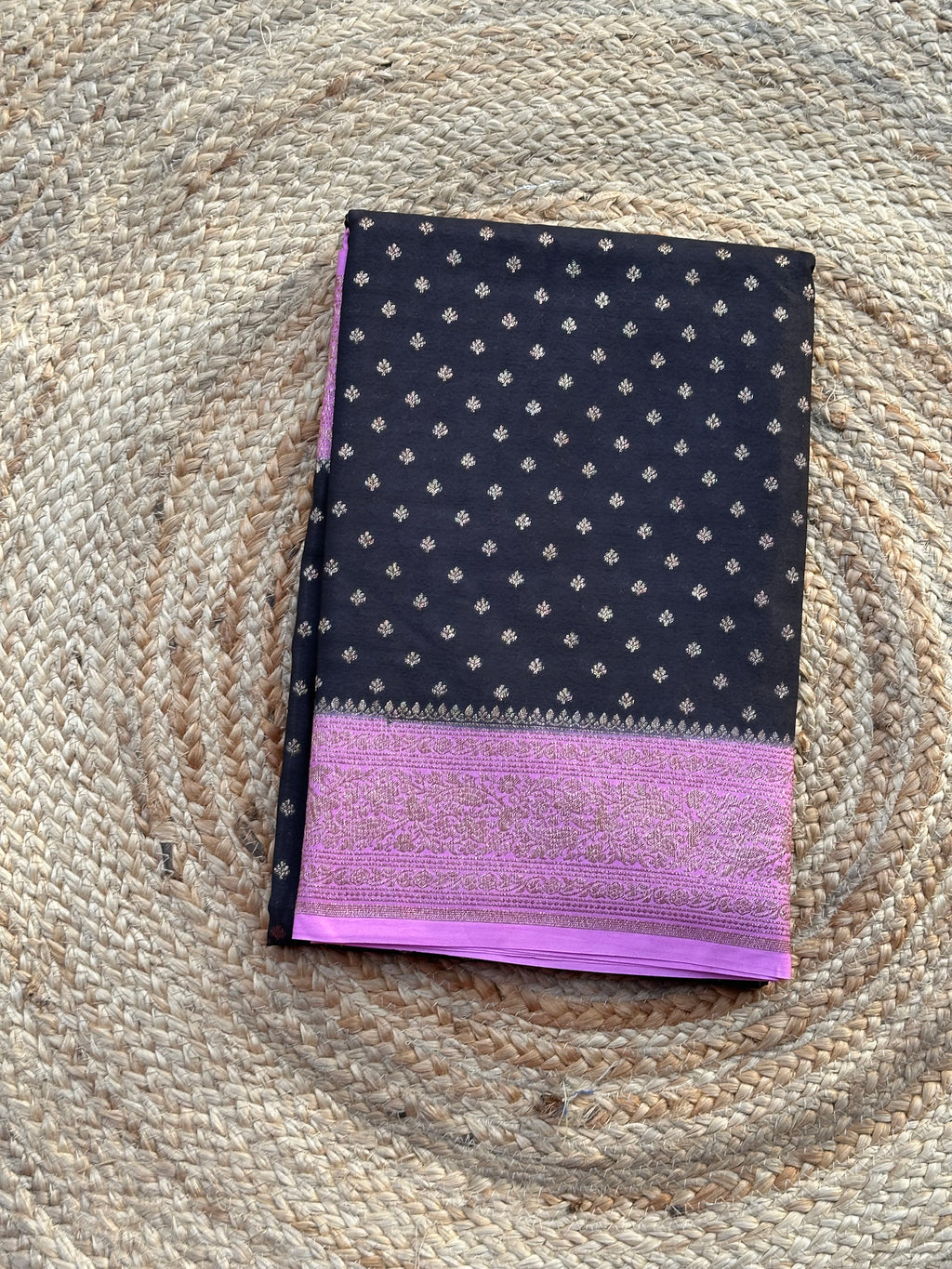 Black and lotus pink Banarasi crepe chiffon sarees