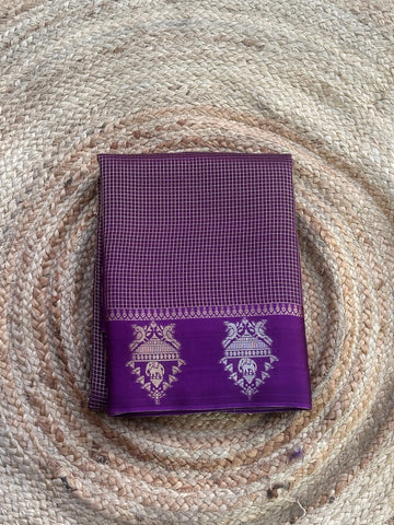 Purple checks crepe with contrast blouse