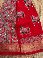 Red Ajrak dola mirror work with premium zari