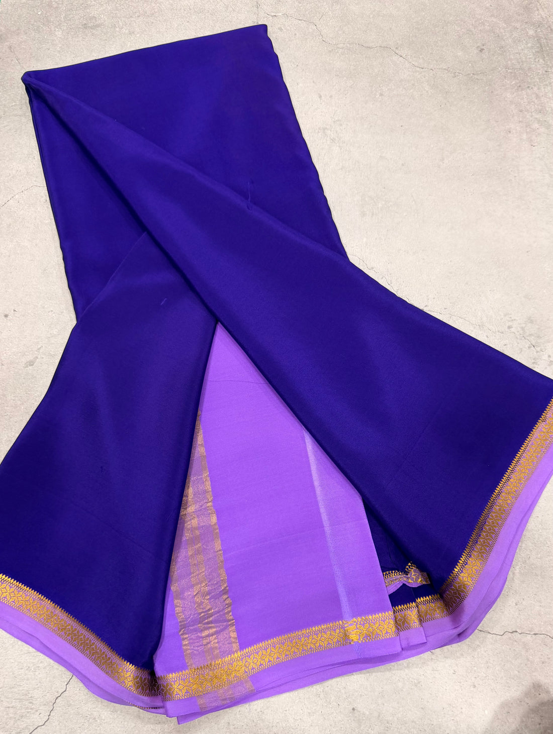 Purple one inch border pure Mysore silk crepe saree
