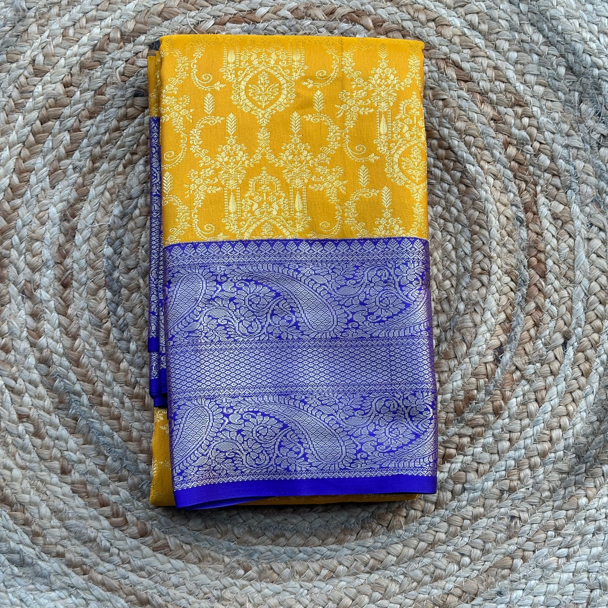 Mustard and royal blue semi kanchi