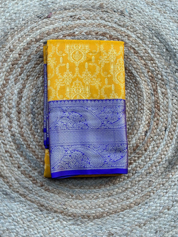 Mustard and royal blue semi kanchi