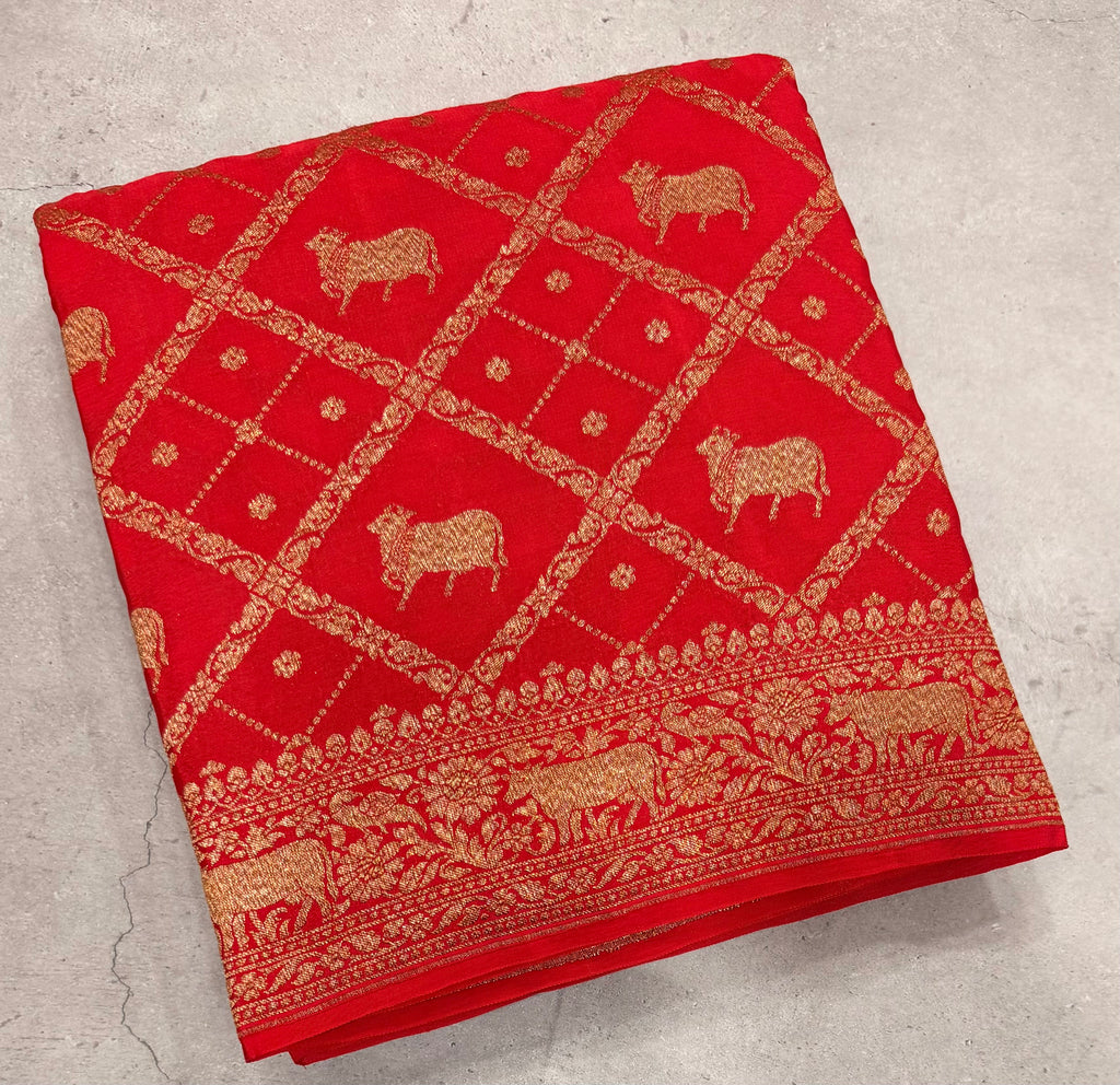 Red pichwai butta pure benarasi crepe silk saree