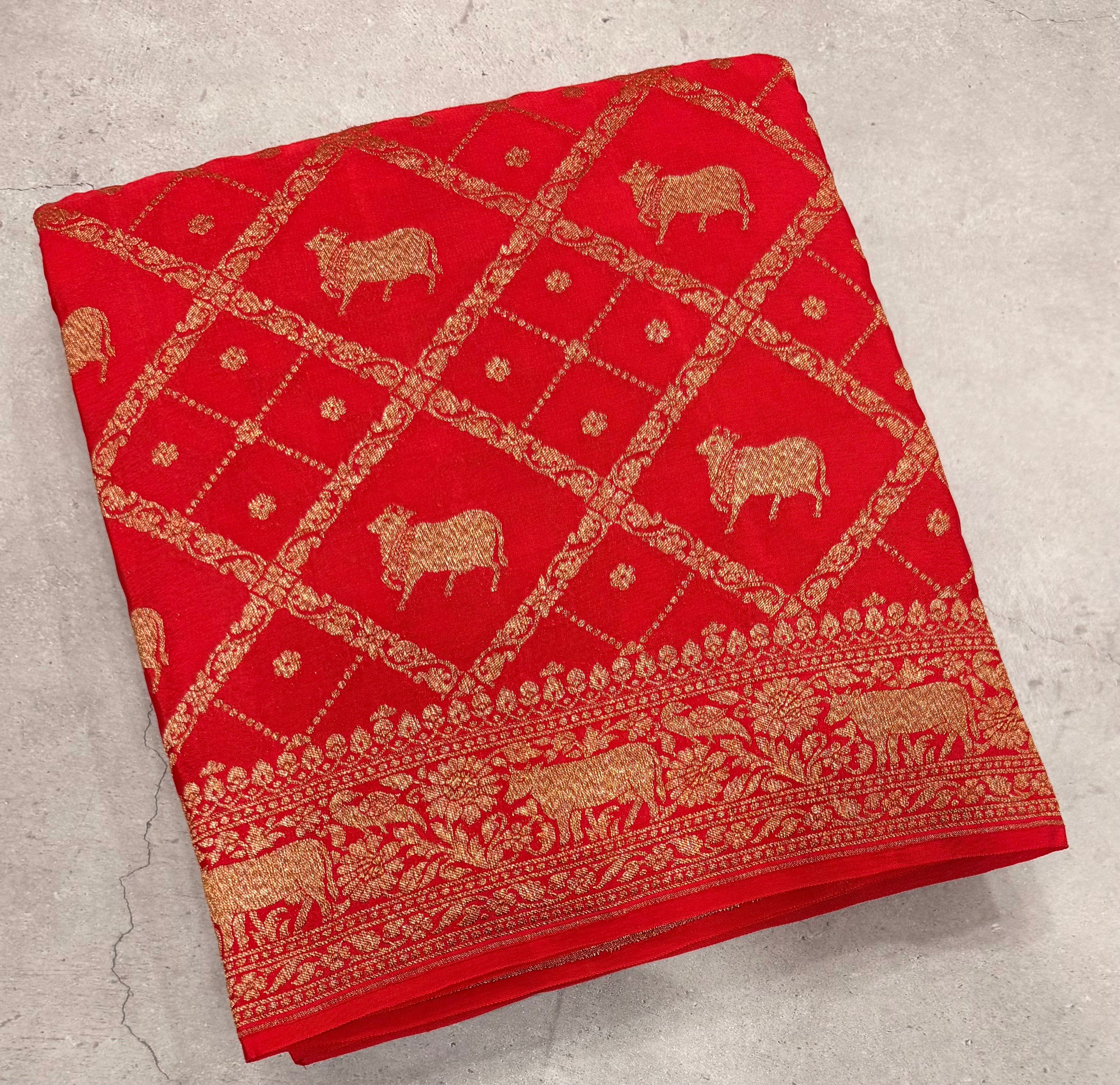 Red pichwai butta pure benarasi crepe silk saree