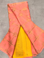Peach checks pure Mysore silk crepe saree