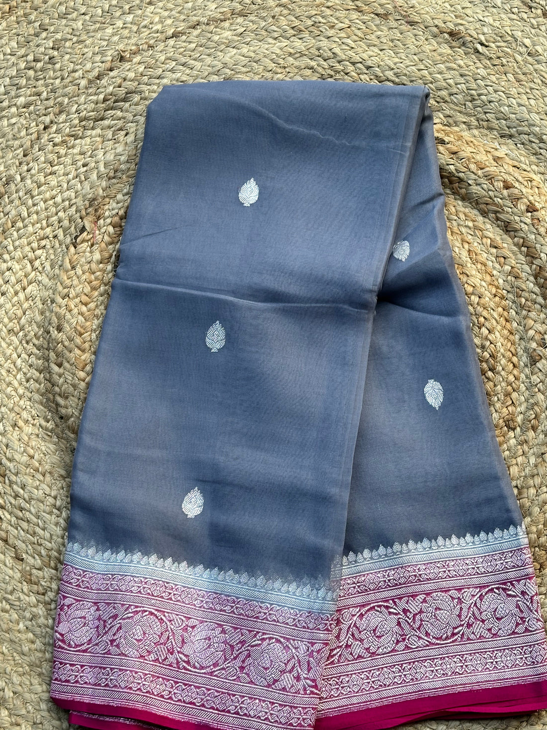 Grey with pink pure khaddi chiffon