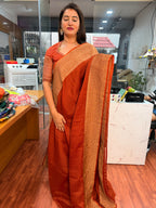 Rust orange pure khadi Georgette plain concept with butti blouse