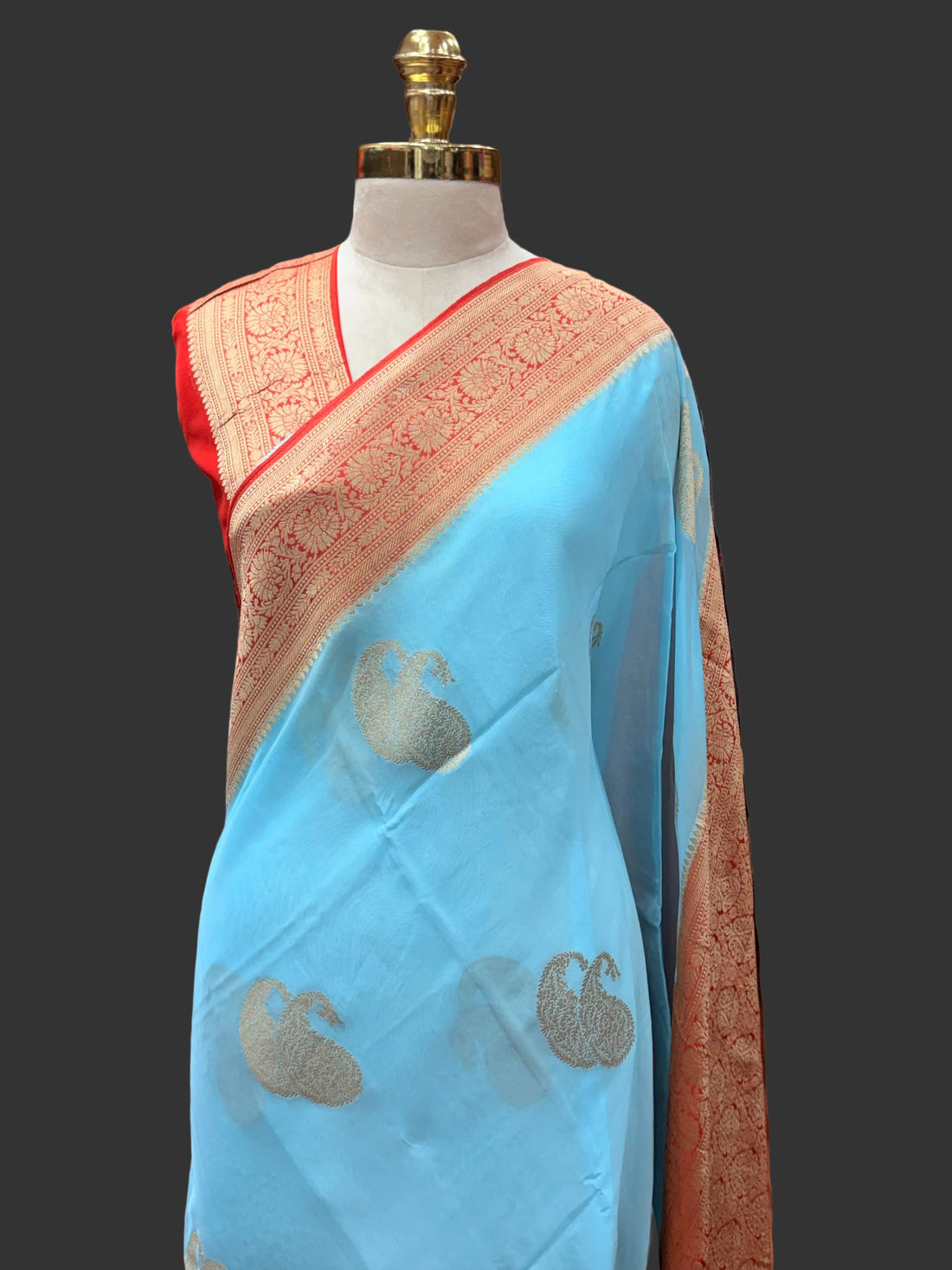 Sky blue  n orange mango butta georgette saree (SG107)