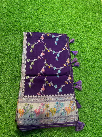 Purple tusser jaal with Paithani border.