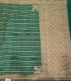 Bottle green stripes pure benarasi crepe silk saree