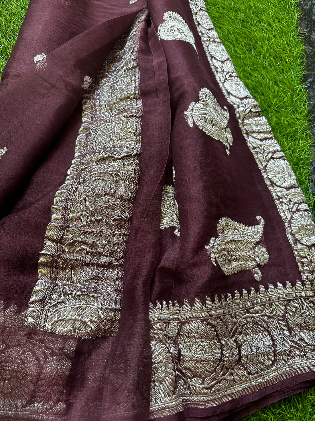 Pure khaddi chiffon, chocolate brown.