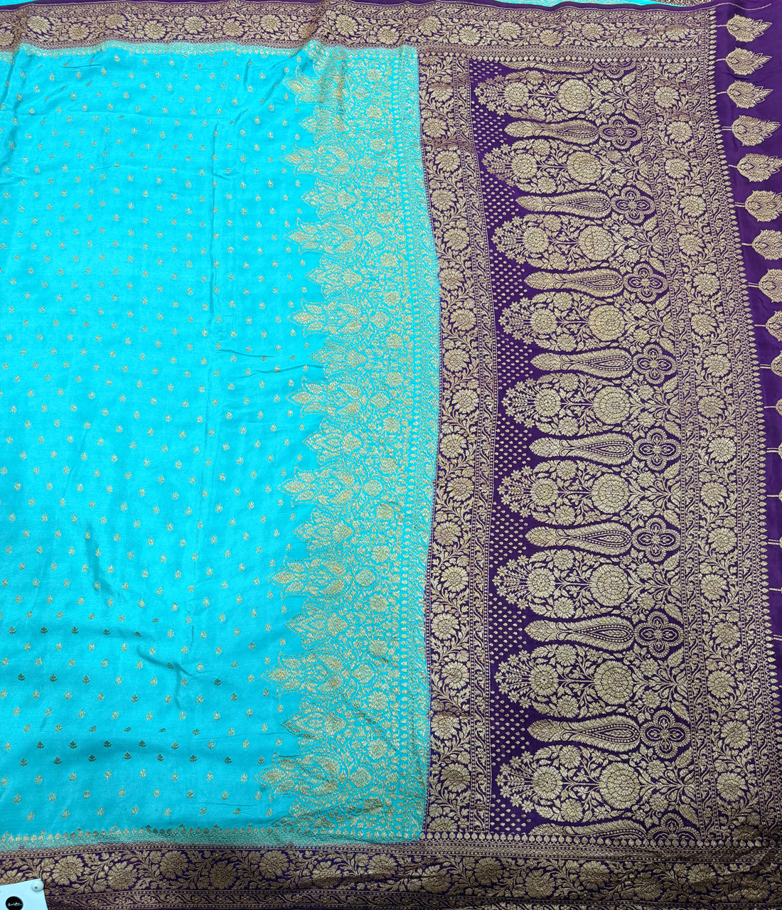 Sky blue n purple pure benarasi crepe silk saree