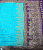 Sky blue n purple pure benarasi crepe silk saree