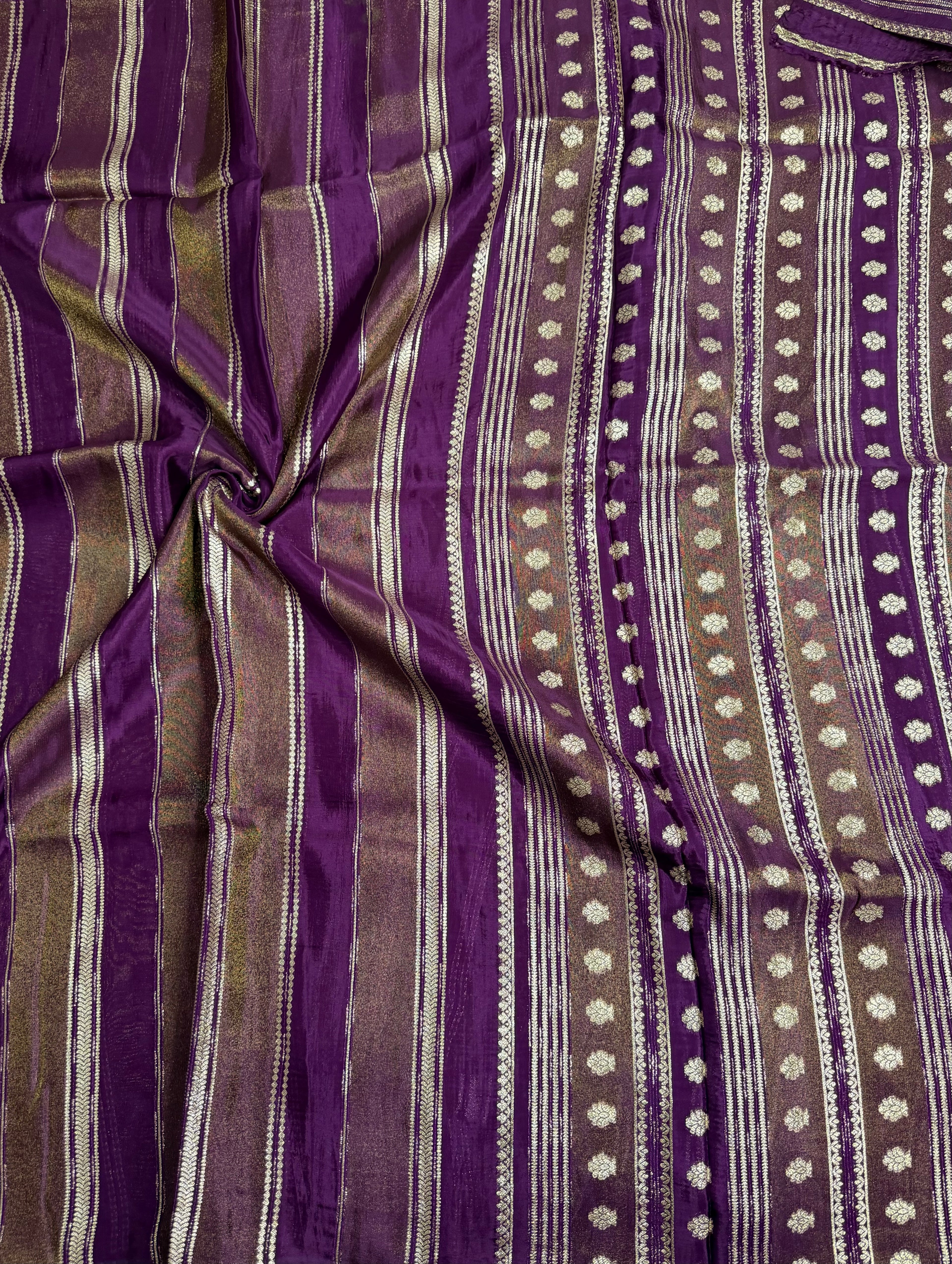 Purple stripes chinnon crepe 107 saree