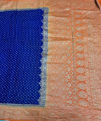 Blue n orange pure benarasi crepe silk saree