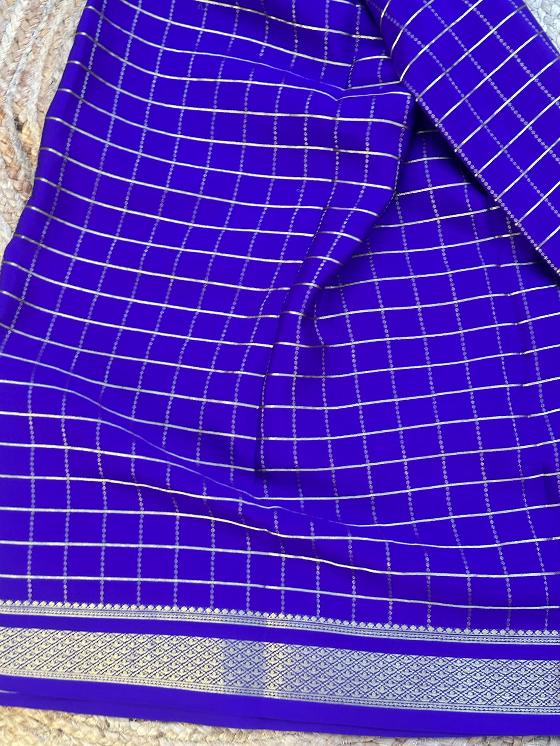 Purple checks pure crepe Mysore Silk sarees 120 gsm