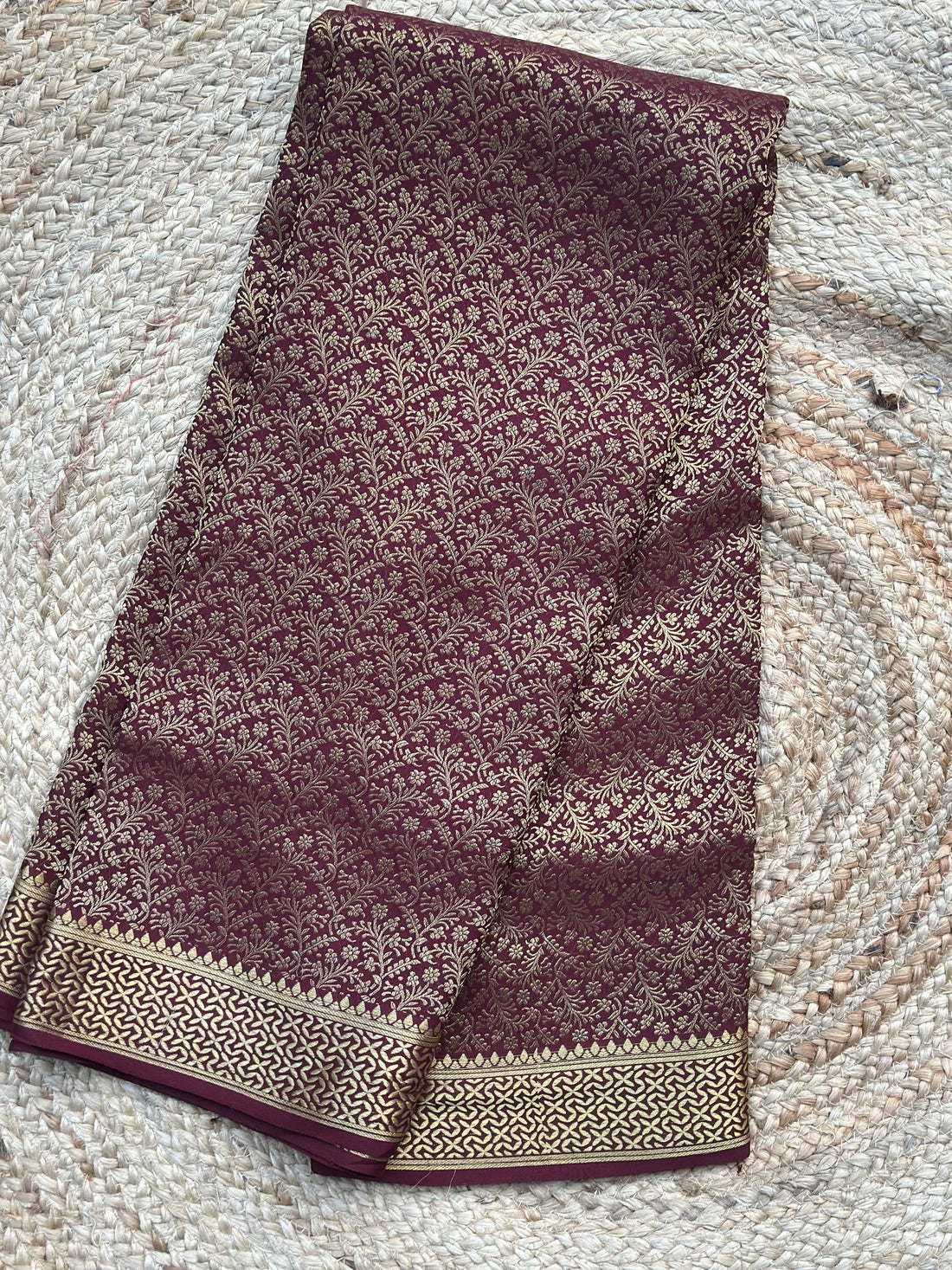 Brocade Deep coffee brown pure Mysore Silk crepe sarees 150 gsm
