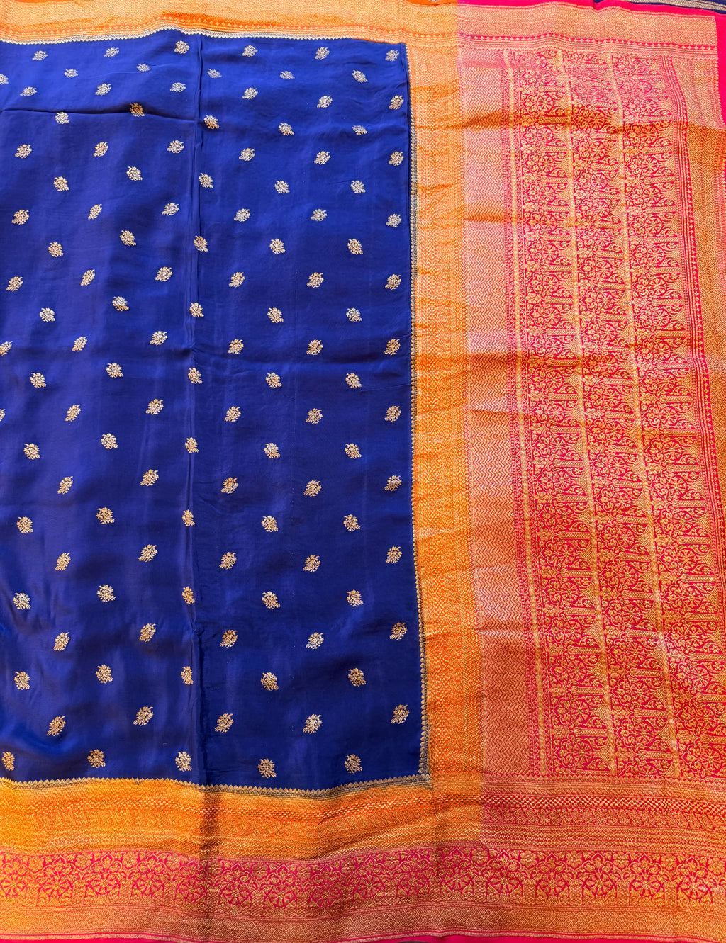 Royal blue 3D pure benarasi crepe silk saree