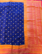 Royal blue 3D pure benarasi crepe silk saree