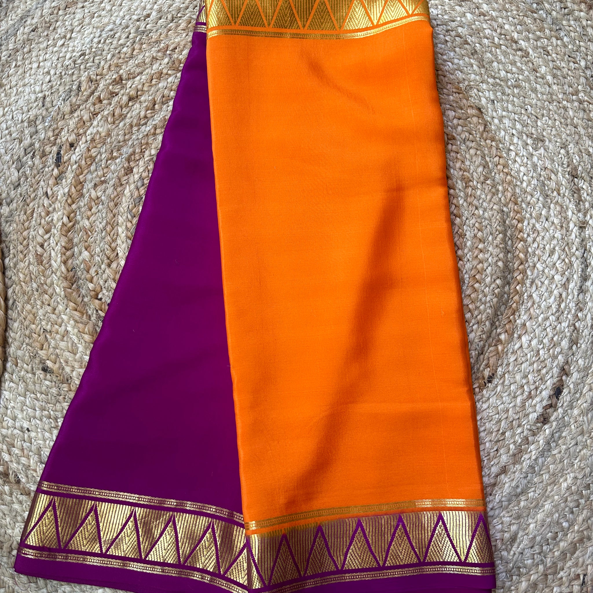 Orange and mejentha pure Mysore Silk sarees 120 grams