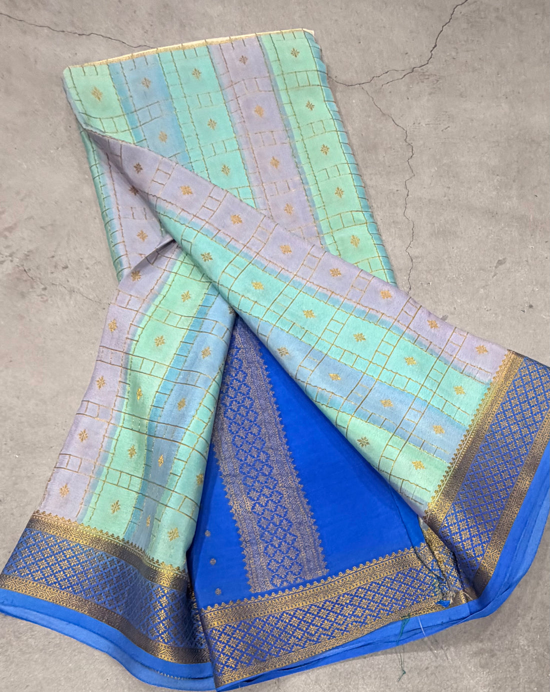 Rankart stripes n checks pure Mysore silk crepe saree