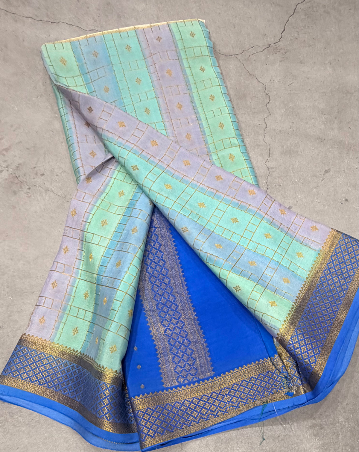 Rankart stripes n checks pure Mysore silk crepe saree