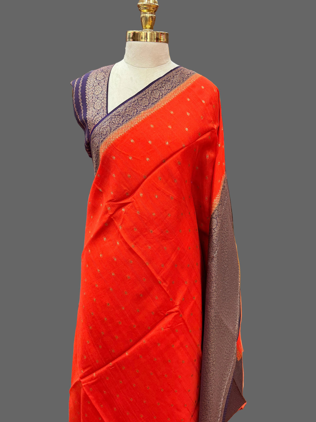 Orange contrast small butta Tussar saree (STS107)
