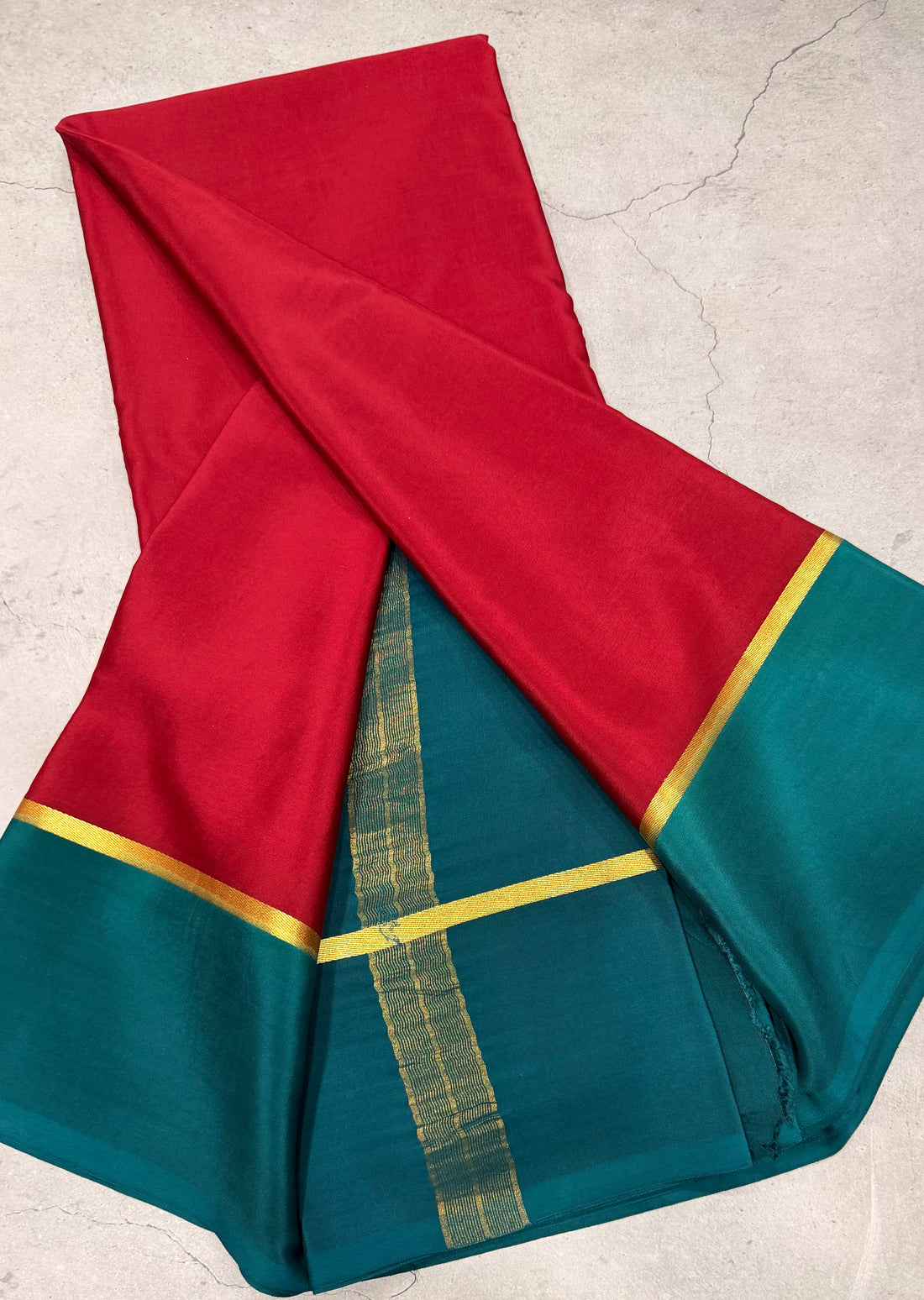 Maroon contrast border pure Mysore silk crepe saree