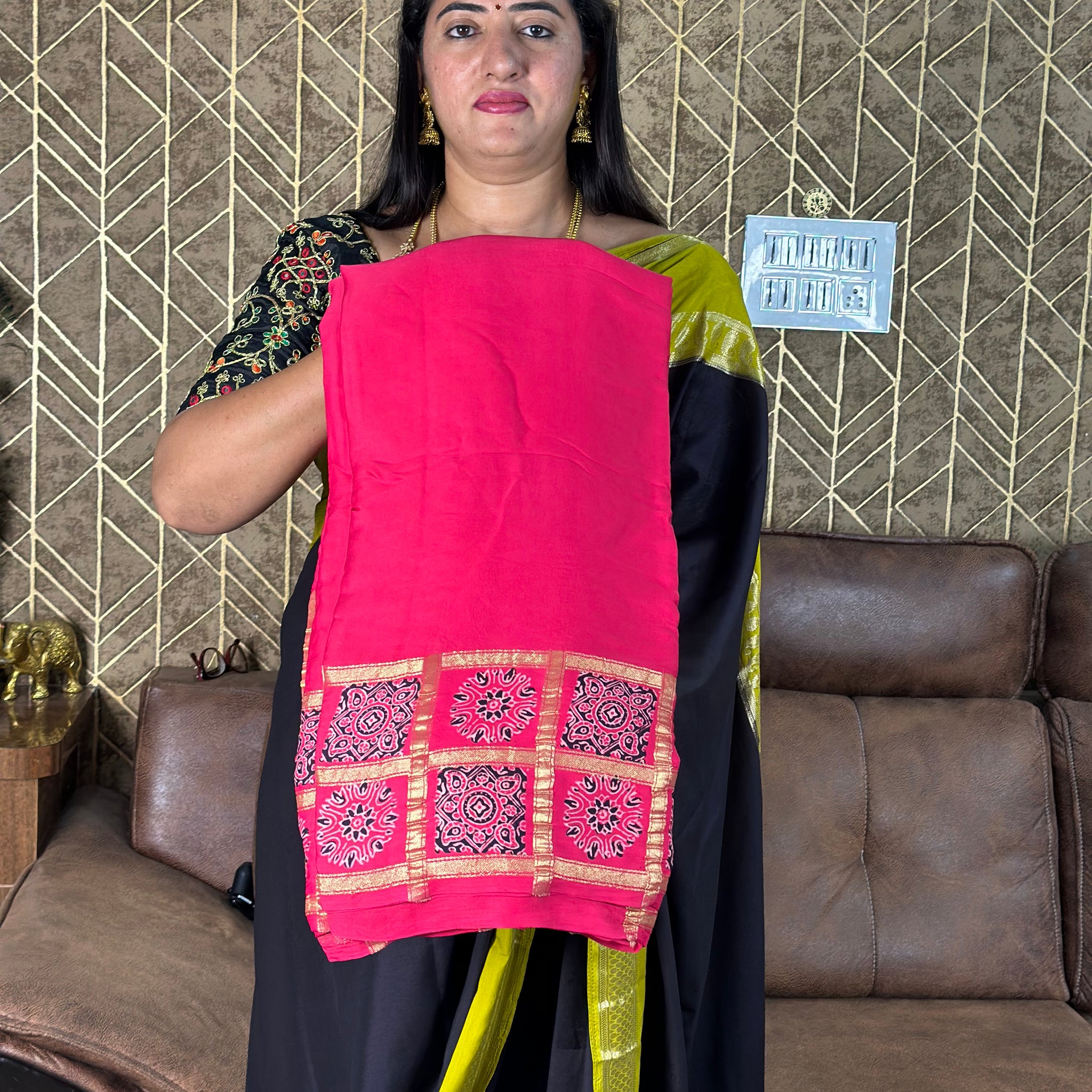 Strawberry pink pure modal silk sarees.