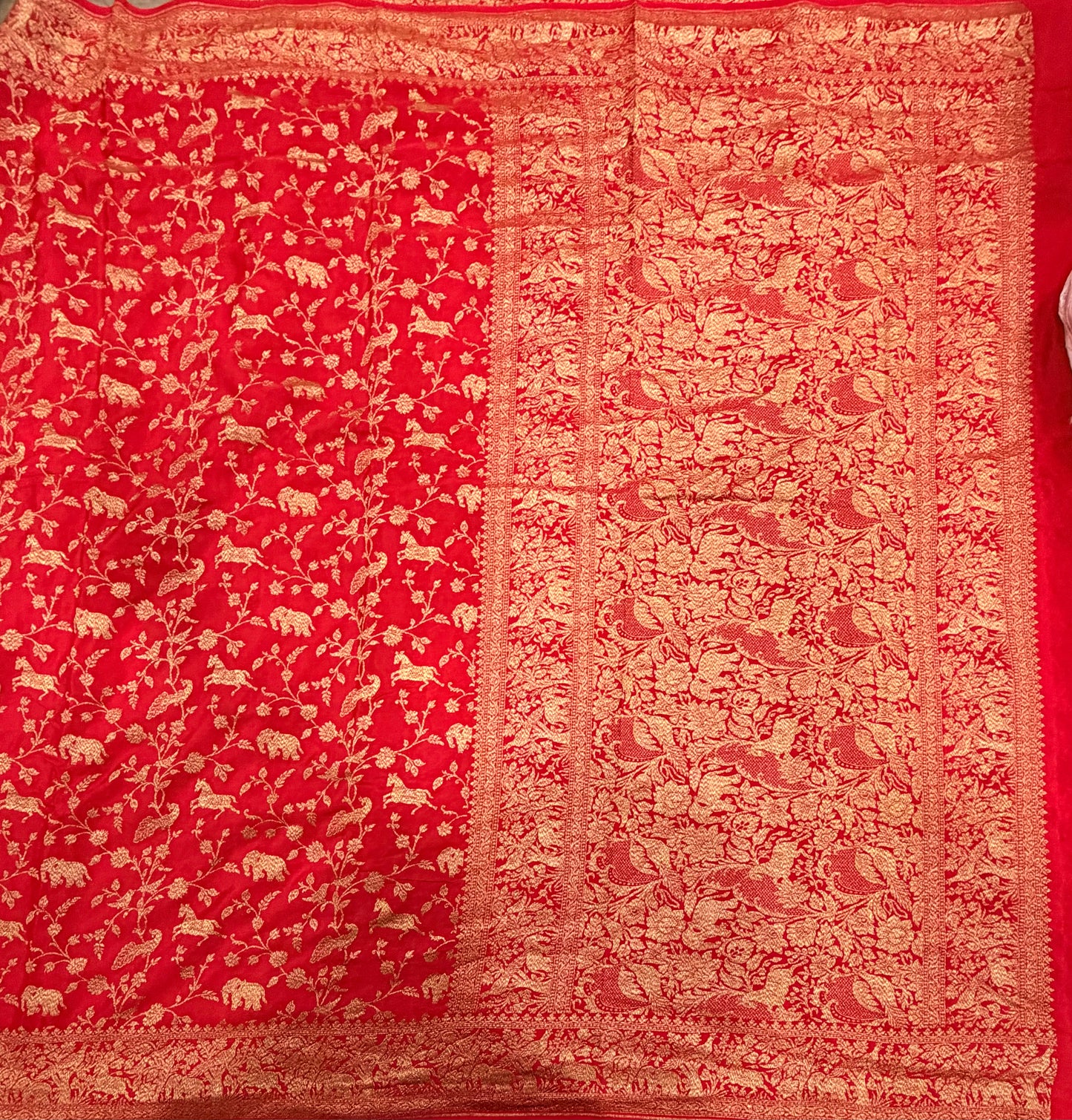 Red jaal pattern pure benarasi crepe silk saree