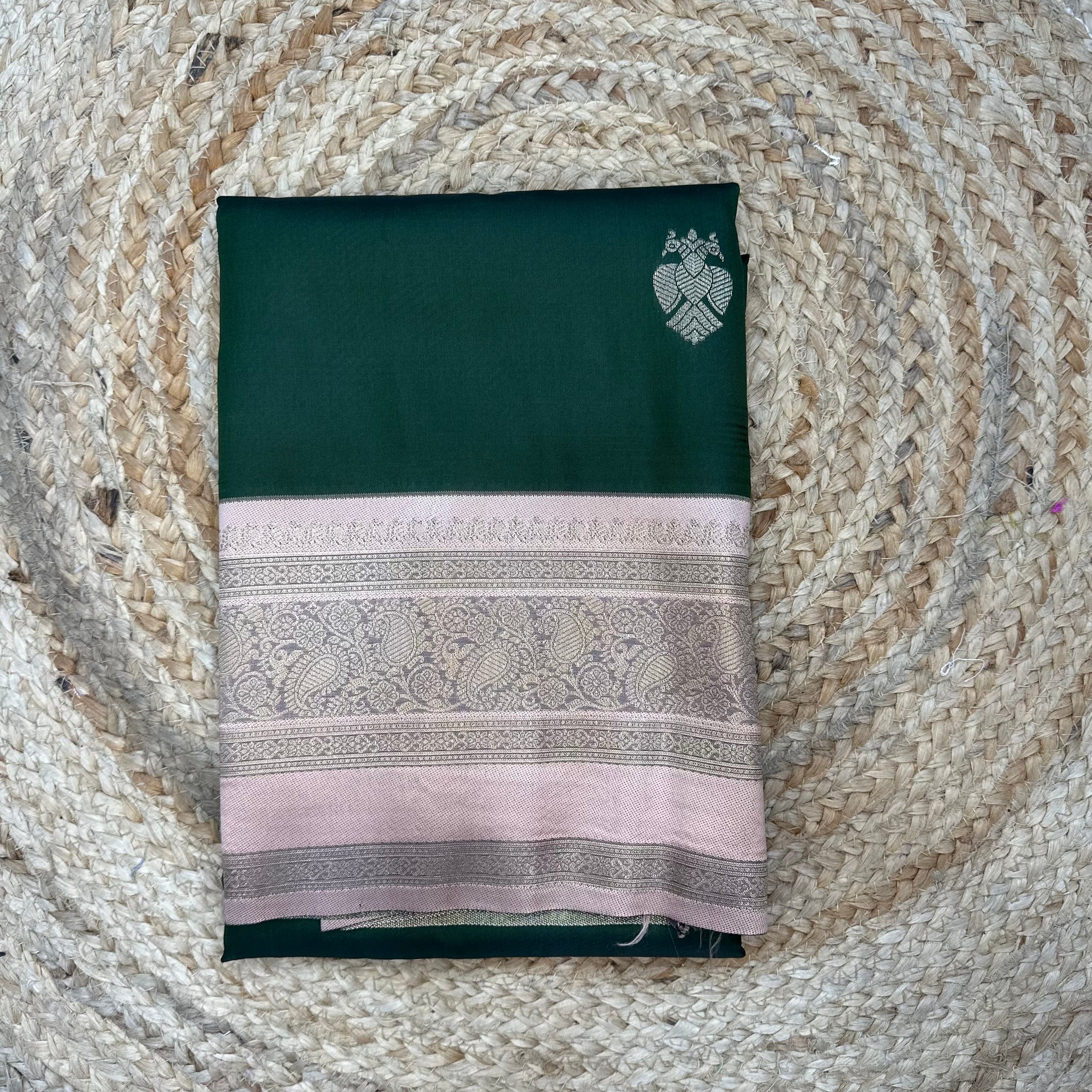 Deep green and peach semi Kanchi