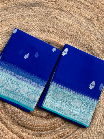 Royal blue and sky blue pure khaddi chiffon sarees
