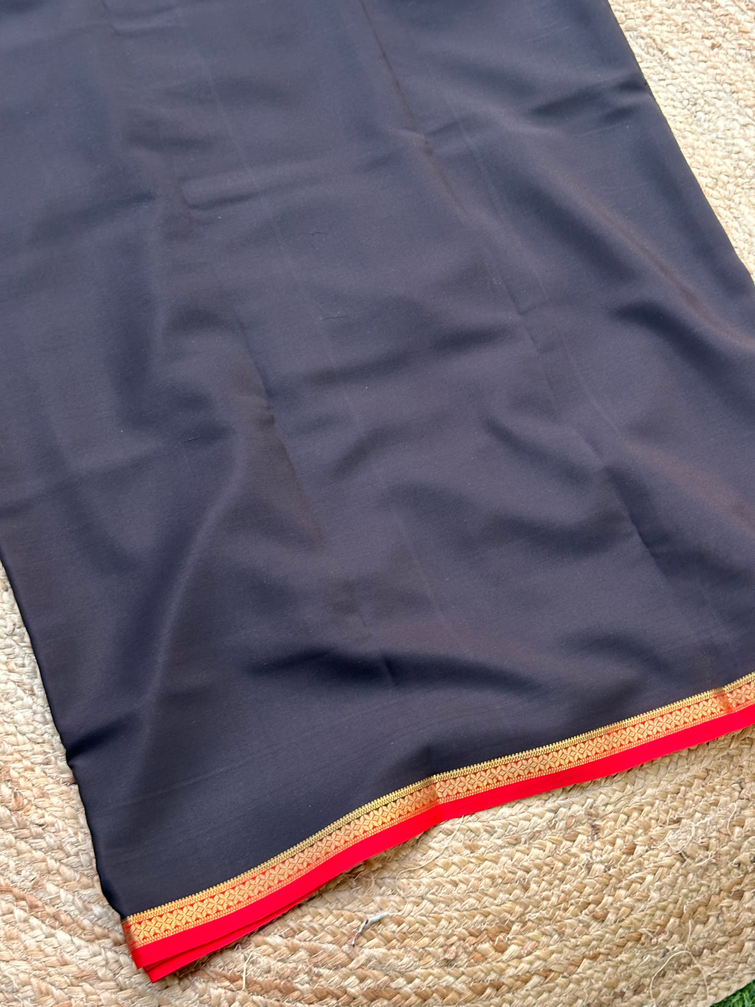 Black and red small border pure crepe Mysore Silk sarees