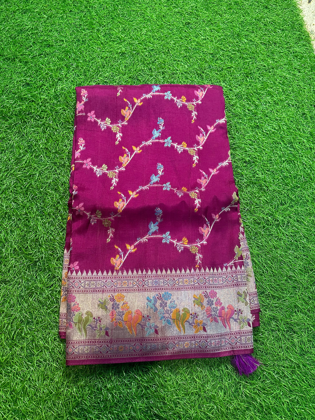 Wine Pure tusser Paithani concept border.