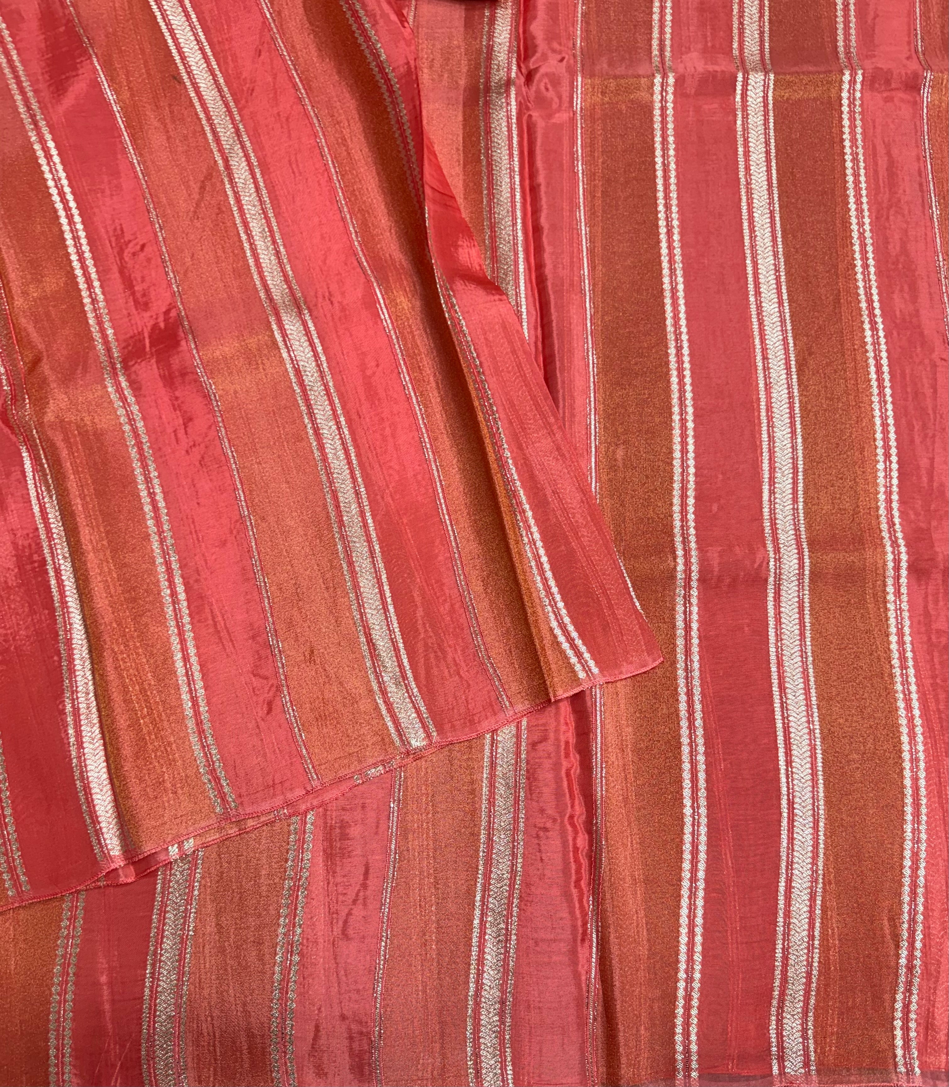 Pastel pink stripes chinnon crepe 107 saree