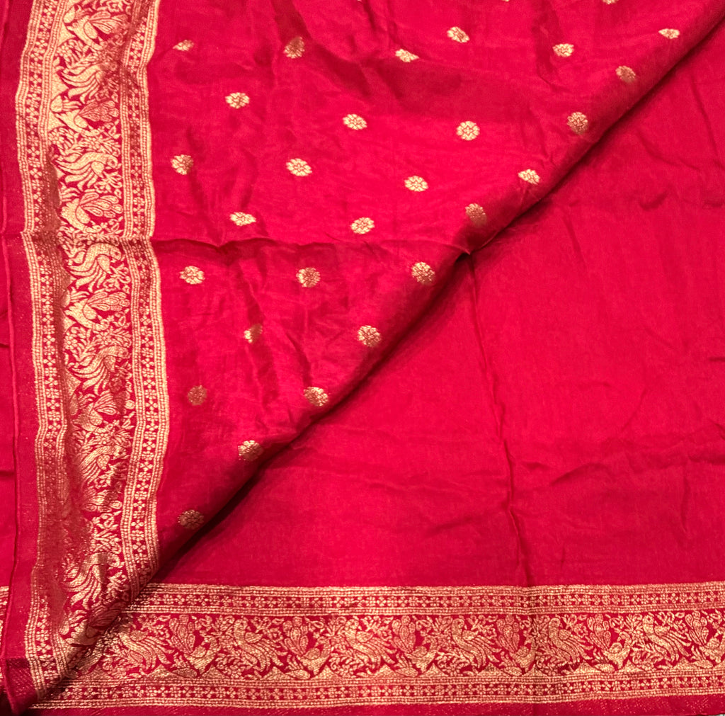 Rani pink Kanchi border plain modal silk saree